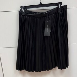 French Connection Elegant Black Faux Leather Pleated Skirt
